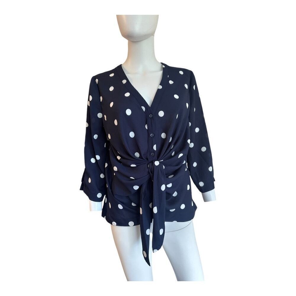 NY&C NWT small navy blue with polka dots button down front bow detail​​​​​ - Picture 3 of 8